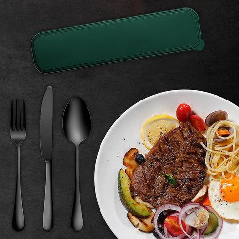 Portable Cutlery Set?Travel Utensil Set with Case?Travel 18/8 Stainless Steel Spoon and Fork Set for Lunch Box, 3 PCs Travel Silverware Set Travel...