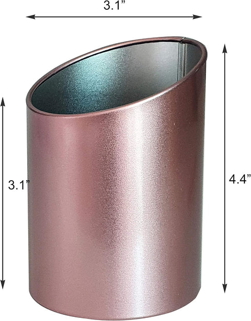 Metal Mesh Diagonal Pen Pencil Brush Cup Holder Stand for Office Desk, Rose Gold, Pink...