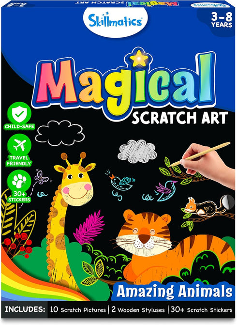 Skillmatics Magical Scratch Art Book for Kids - Animals, Craft Kits & Supplies, DIY Activity & Stickers, Gifts for Toddlers, Girls & Boys Ages 3, ...