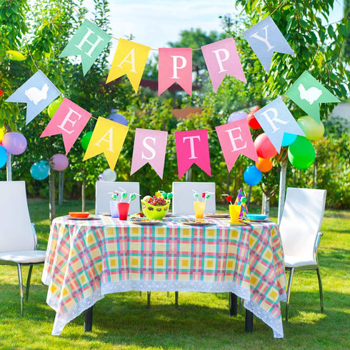 TUPARKA 2pcs Easter Banners, 'Happy Easter' Bunting Garland Decorations, Lightweight Hessian Banner, Pennant Shape, 2.5m Length, Ideal for Party, ...
