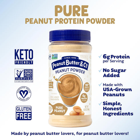 Peanut Butter & Co. Pure Peanut Protein Powder, Non-GMO Project Verified, Gluten Free, Vegan, 6.5 oz Jar...