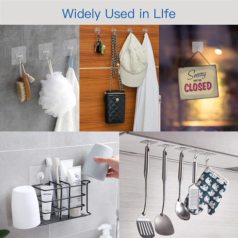 Adhesive Wall Hooks for Hanging Heavy Duty 13lbs, No Damage Picture Frames Hangers for Home and Office, Sticky Hooks for Kitchen Bathroom, Transpa...