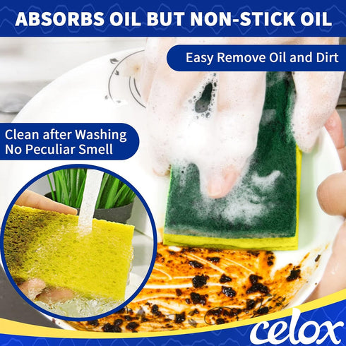 CELOX 6 Pack Dish Sponge for Kitchen, Dual Sided Scrub Heavy Duty, Non Scratch Sponges Perfect for Dishwashing and Household Cleaning, Highly Abso...