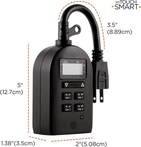 myTouchSmart Indoor/Outdoor Plug-In Digital Timer, One Grounded Outlet, Two Easy-to-Set Custom Daily On/Off Times, Weather Resistant, Ideal for Sm...