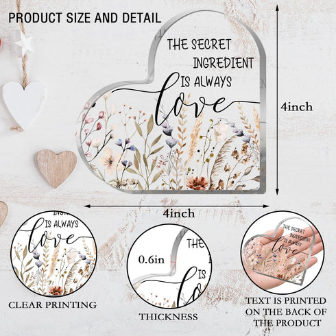 Kitchen Decor for Counter - Acrylic Plaque Sign Kitchen Desk Decor- The Secret Ingredient is Always Love Kitchen Quote Sign -Warm Home Kitchen Des...