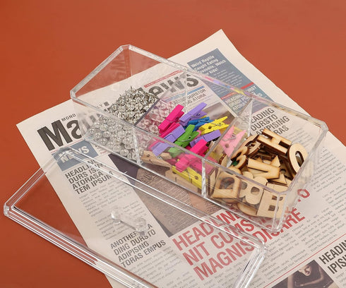 dedoot Plastic Drawer Organizer, Clear Acrylic Vanity Desk Storage and Organizer, 3 Compartment Make Up Holder with Lid Bathroom Display Storage C...