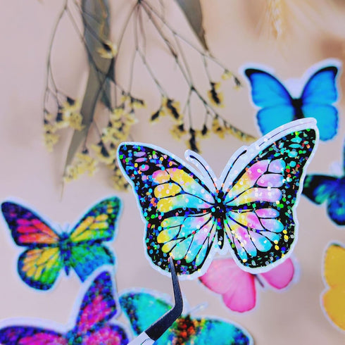 32 Sheets Holographic Sticker Paper Clear Vinyl Self Adhesive Waterproof Rainbow Transparent Overlay Film A4 Size Holographic Overlay with 4 Style...
