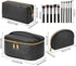 KTMOUW Makeup Bag 3 Pcs Waterproof Cosmetic Bag Set with 10 Makeup Brushes Portable Travel Cosmetic Bag Multifunction Organizer Storage Bag Weave ...