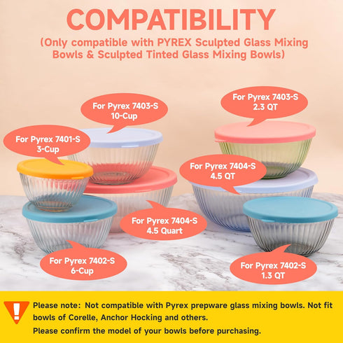 1 Pack Silicone Replacement Lids Only Fit for Pyrex 7404-S 4.5 Quart Sculpted Clear & Sculpted Tinted Glass Mixing Bowls, Extra Large Size Silicon...