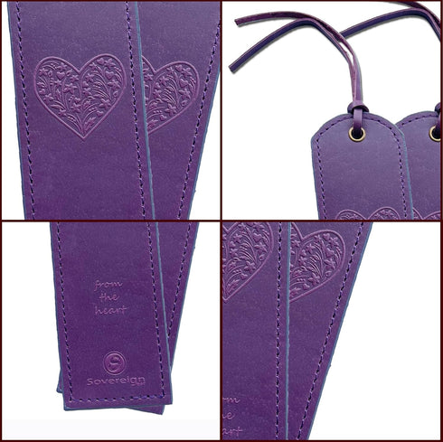 Leather Bookmark Handmade with Purple Heart Design - 2 Genuine Leather Book Marks - Unique Bookmarks for Men Women and Kids | Great Book Lover Gif...