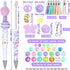 Teling 12 Pcs Beadable Pens Plastic Black Ink Ballpoint Pen with Assorted Spacer Beads Silicone Beads and Tassels and 12 Pcs Lobster Clasps for Of...