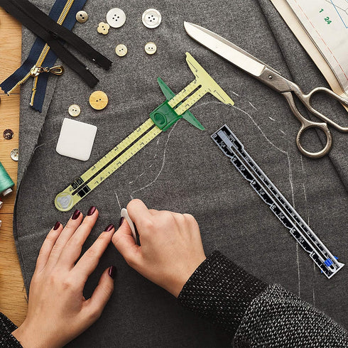 2 Pieces Sliding Gauge Measuring Sewing Tool, 5-in-1 Sliding Gauge Measuring Sewing Ruler Tool Fabric Quilting Ruler for Sewing Knitting Quilting ...