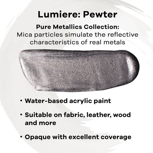 Jacquard Lumiere 2.25oz Fabric Paint Pewter - Metallic Paint for Fabric, Leather, Canvas, Paper and Wood - Light-bodied Metallic Acrylic Paint - L...