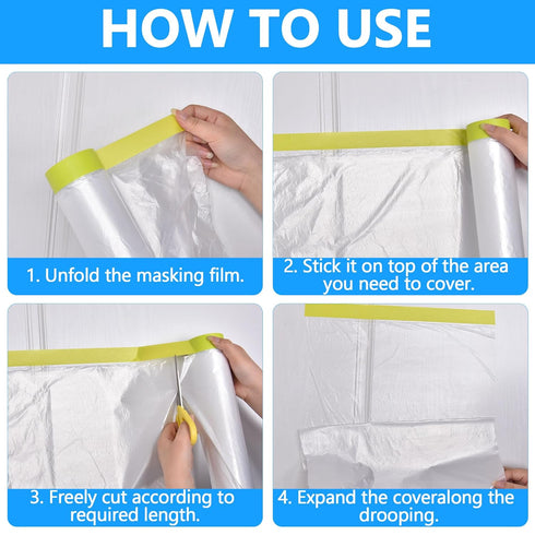 LLPT Tape and Drape 25.6”(Unfolded) x 66 Ft Each 2 Pack Pre-Taped Masking Film 2.4 Mil Painters Plastic Drop Cloth for Auto Wall Furniture Paintin...