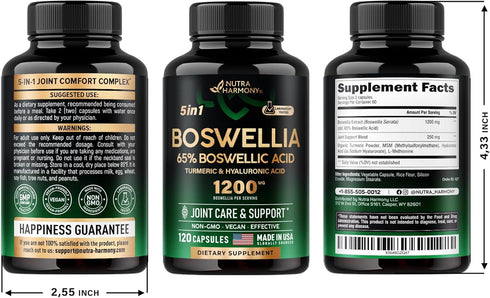 Boswellia Extract Capsules - Boswellia Serrata 1200mg, 65% Boswellic Acid - Joint Comfort & Health Support Supplement - w/Turmeric, Hyaluronic Aci...