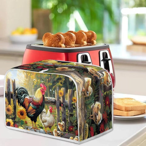Sunflower Rooster Toaster Oven Covers for Kitchen Polyester Fabric Quilted Toaster Appliance Dust-proof Cover for Small Appliance Dust Cover and F...