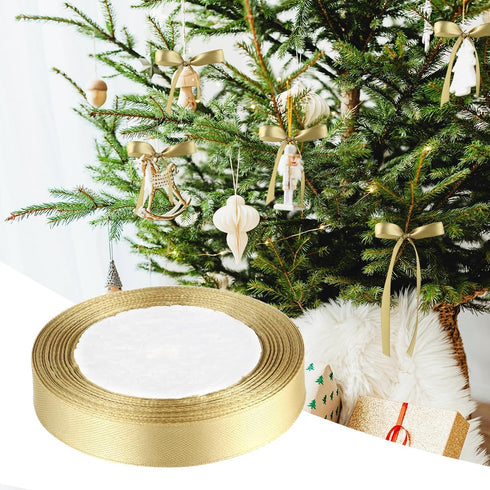1 Roll Gold Double Faced Satin Ribbon 24 Yards Satin Fabric Silk Ribbon Use for Crafts, Bows Bouquet, Gift Wrapping, Wedding Decoration, Flower Bo...