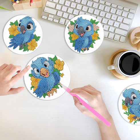 4 Pcs Diamond Art Painting Creative Coasters DIY Animal Bluebird Diamond Art Coasters Diamond Painting Kits Diamond Non Slip Coaster for Beginners...