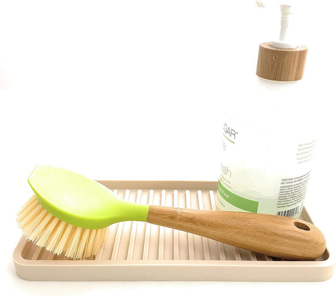 Happitasa Silicone Kitchen Sink Organizer Tray, Sponge Holder and Countertop Protector | Bathroom and Kitchen Soap Dish and Dispenser Tray (Sand D...