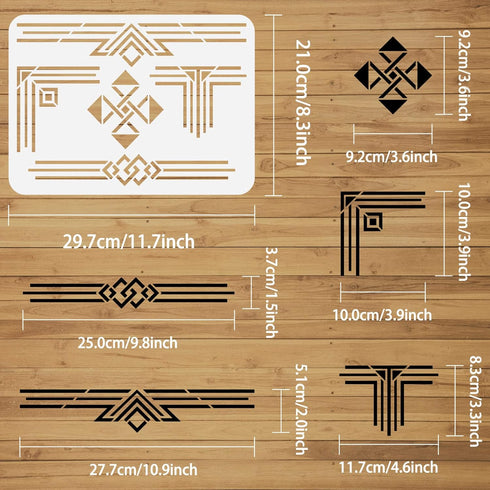 FINGERINSPIRE Geometric Border Stencil 11.7x8.3 inch Art Decor Frames Borders Stencil Plastic Rectangle Triangle Pattern Template Reusable DIY Art...