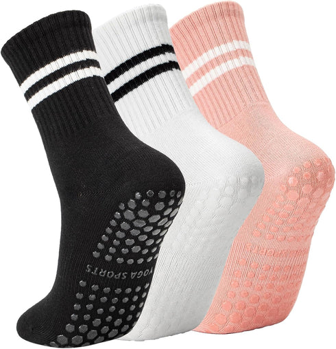 Yoga Pilates Socks with Grips for Women, Non Slip Grips Cotton Socks for Barre, Ballet, Dance, Workouts...