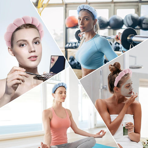 Spa Headbands for Washing Face or Facial, Set of 2 Skincare Headbands, Terry Cloth Headband Face Wash Headband Combo Pack - Puffy Makeup Headbands...