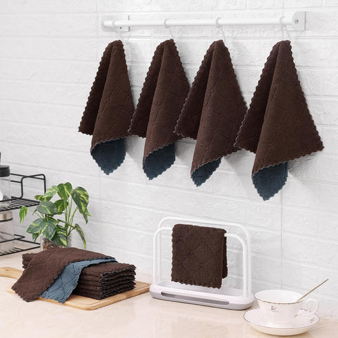 12 Pack Kitchen Cloths Dish Towels (10" x 10", Dark Grey & Brown), Super Soft and Absorbent Dish Cloths, Coral Velvet Microfiber Cleaning Cloth, N...