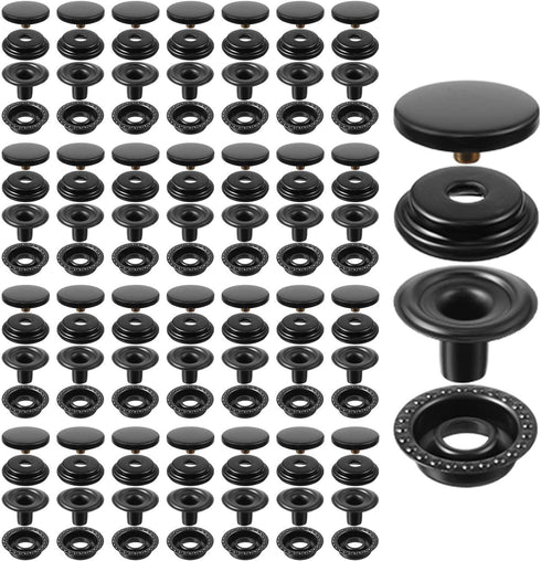 100 Pieces 15 mm Fastener Snap Stainless Steel Snap Buttons Press Stud Button for Marine Boat Canvas Bags Leather Craft Sewing, 4 Components 25 Pi...