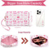 Pink Bow Makeup Bag,Cute Cosmetic Travel Bag for Women Preppy makeup pouch Cherry Strawberry Pattern,Preppy Gift for Teen Girls,Portable Handle PU...
