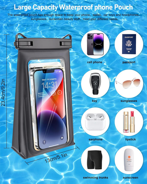 Large Waterproof Phone Pouch Universal Phone Waterproof Case for Phone IPX8 Water Proof Dry Bag with Wide Lanyard Large Capacity Waterproof Bag fo...