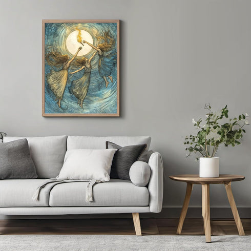 Posterizer 1 pcs-three spectral figures soaring across a mystical sky 1-Fantasy & Fiction Art Gift for Art Lovers Living Room Bedroom Decor- unfra...