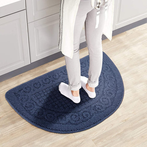 Half Round Non-Slip Kitchen Bedroom Toilet Doormat Floor Rug Mat Keeps Your Floors Clean Decorative Design (Large, Blue)...