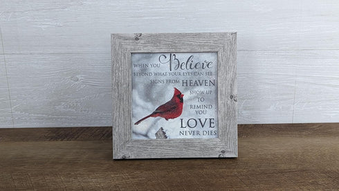Summer Snow Cardinal Sympathy When You Believe Beyond What Your Eyes Can See | SS6848 - Framed Glittered Glassless Acrylic Sealed Picture...