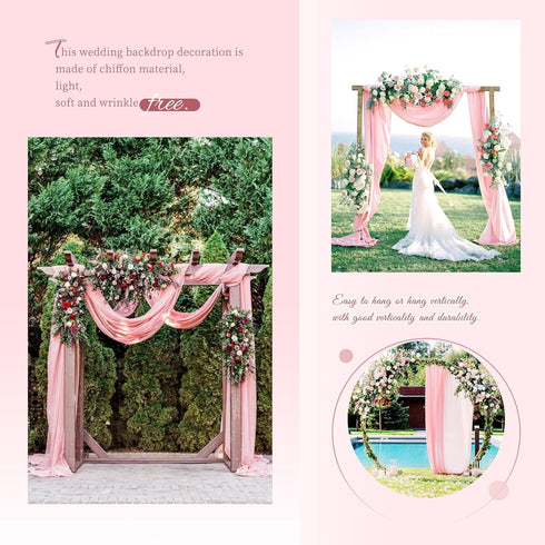Wedding Arch Draping Fabric,1 Panel 28" x20ft Pink Wedding Arch Drapes for Ceremony Chiffon Fabric Drapes Arbor Drapery Wedding Arch Decorations f...