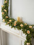 PARTY JOY 6.56ft Eucalyptus Garland with Flowers-8 Champagne Roses-Lush,Natural Looking, Floral Garland Greenery for Party Wedding Table Indoor Ou...