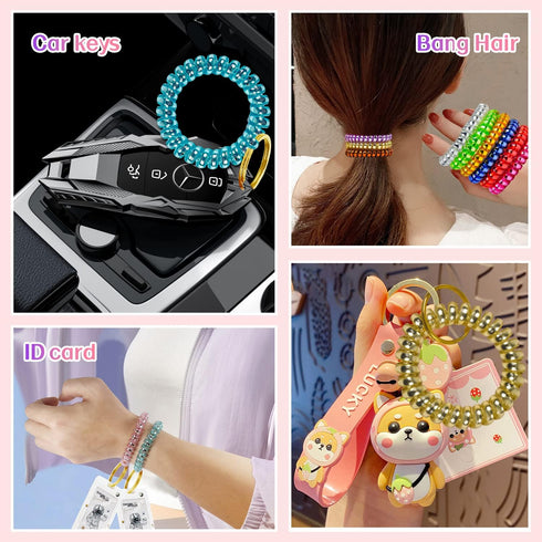 12 Colors Wrist Keychain Plastic Spring Flexible Spiral Wrist Coil Stretchable Wrist Band Wristlet Keychain Bracelet Wrist Coil for Sauna Gym Pool...