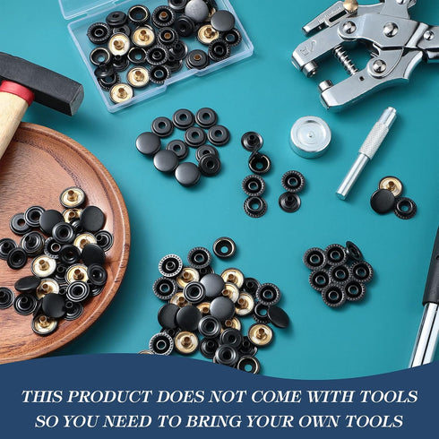 12 Sets Snap Fastener Kit, Press Studs Snap Fasteners Clothing Snaps Button with 2 Pieces Installation Tools for Bags, Jeans, Clothes, Fabric, Lea...