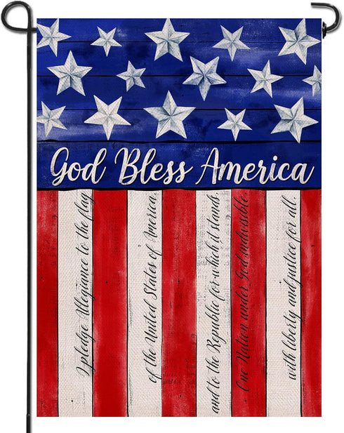 God Bless America 4th of July Home Decorative Garden Flag, House Yard American Stars Stripes Outside Decor, USA Patriotic Memorial Day Outdoor Sma...