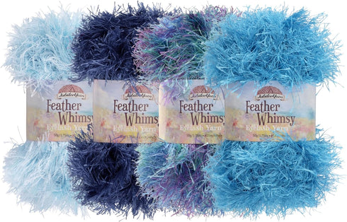 JubileeYarn Feather Whimsy Eyelash Yarn - 50g/Skein Fine Polyester Fur - Shades of Blue - 4 Skeins......