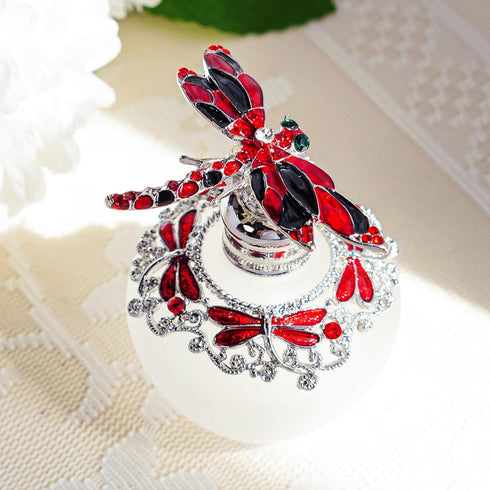YU FENG Dragonfly Decorative Glass Perfume Bottle Jeweled Enameled Fancy Crystal Perfume Holder Scent Bottles Empty Refillable(Red,40ml)...