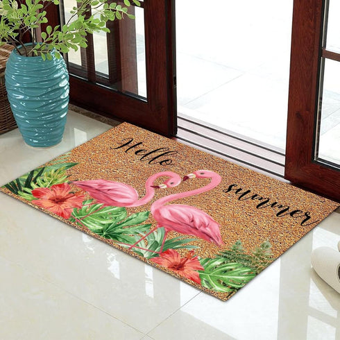 Coconut Door Mat Hello Summer Happy Life Mat Flamingo Indoor Outdoor Entryway Floor Mats Dries Quickly Cursive Backing Plain Easy to Clean Fade Re...