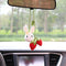 BUNNY Cute Rear View Mirror White Bunny and Strawberry Crochet Car Charm, Bunny Hanging Ornaments, Cute Fruit Car Rear Dangle Interior, Handmade K...