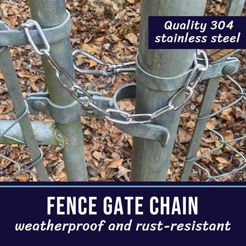 304 Stainless Steel Gate Chain 32" x 5/32" - Chain Link Gate Latch for Outdoor Fence & Livestock - Safety Hanging Metal Chain with 2 M7 Carabiners...
