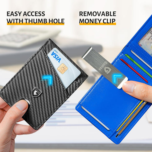 GSOIAX Slim Leather RFID Bifold Wallet for Men with Money Clip and 12 Credit Card Holders - Minimalist Front Pocket Wallet with ID Window, Cool Gr...