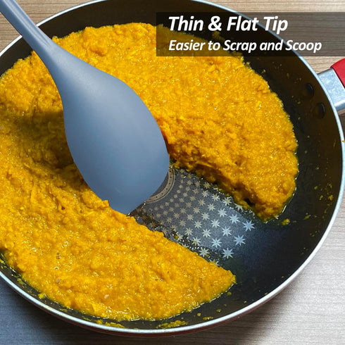 2 Pack Large Silicone Cooking Spoon, Non-Stick Slotted and Solid Spoon set with Deep Bolw- Measurement Mark for Mixing, Serving, Scooping, Scrapin...