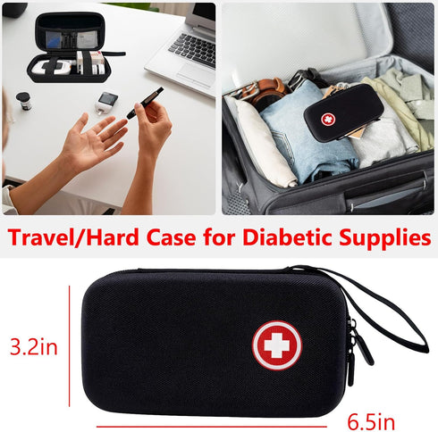 Diabetic Supplies Travel Case, Carrying Case Organizer for Diabetes Testing Kit, Blood Glucose Monitor Kit with Meter, Blood Sugar Test Strips, La...