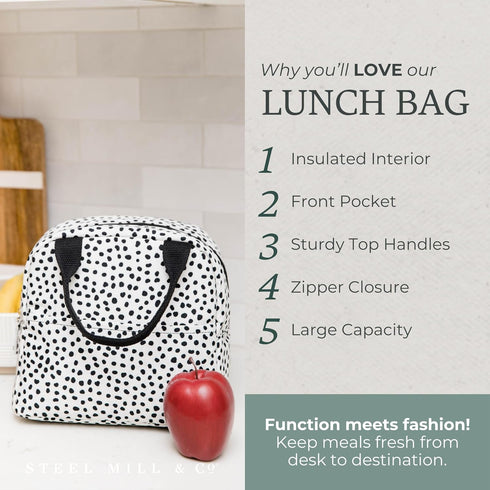 Steel Mill & Co Insulated Lunch Tote Bag for Women, Large Capacity Cooler Lunch Box, Cute Lunch Bag for Adults, Mini Cooler with Zipper Closure, P...
