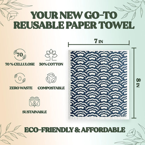 FEBU Swedish Dishcloths for Kitchen | 5 Pack Watercolor Dish Towels | Reusable Paper Towels Washable | Non-Scratch Cellulose Sponge Cloths | No Od...