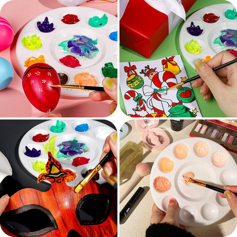 FANDAMEI White Round Paint Tray Palettes, Paint Palette Tray, Plastic Paint Tray Palette, Paint Palettes Paint Pallets with 10 Wells for Adults & ...