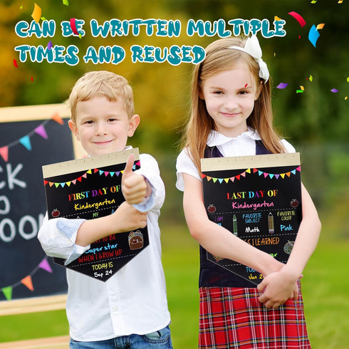 First and Last Day of School Board for Kids, 15 x 11.8 Inch Double Sided First Day of School Chalkboard Back to School Board Sign with 5 Markers, ...